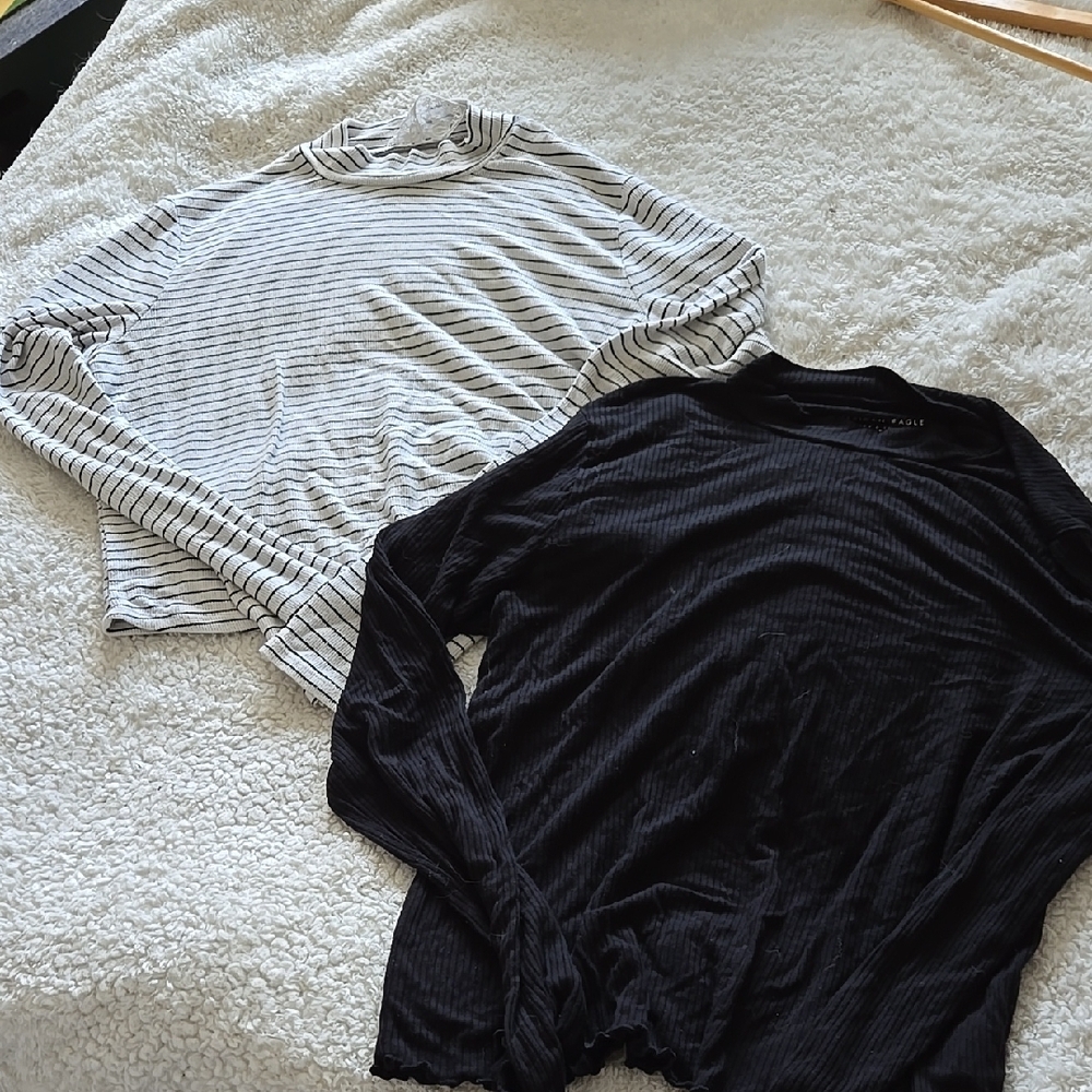 Striped Long Sleeve Tops - Black and White
